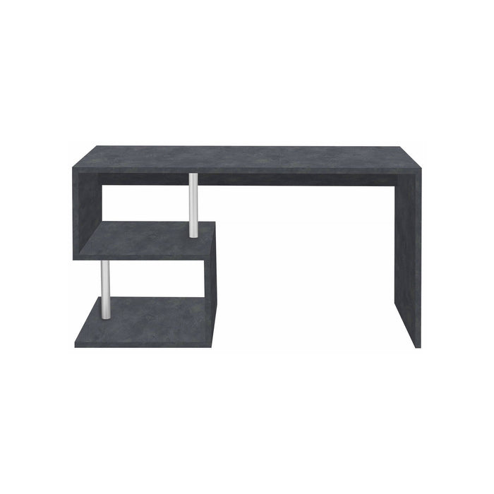 Scrivania moderna ad Esse per ufficio e studio con Atemis, Made in Italy, Tavolo da computer, Scrittoio porta PC, cm 140x60h78, Grigio Cenere