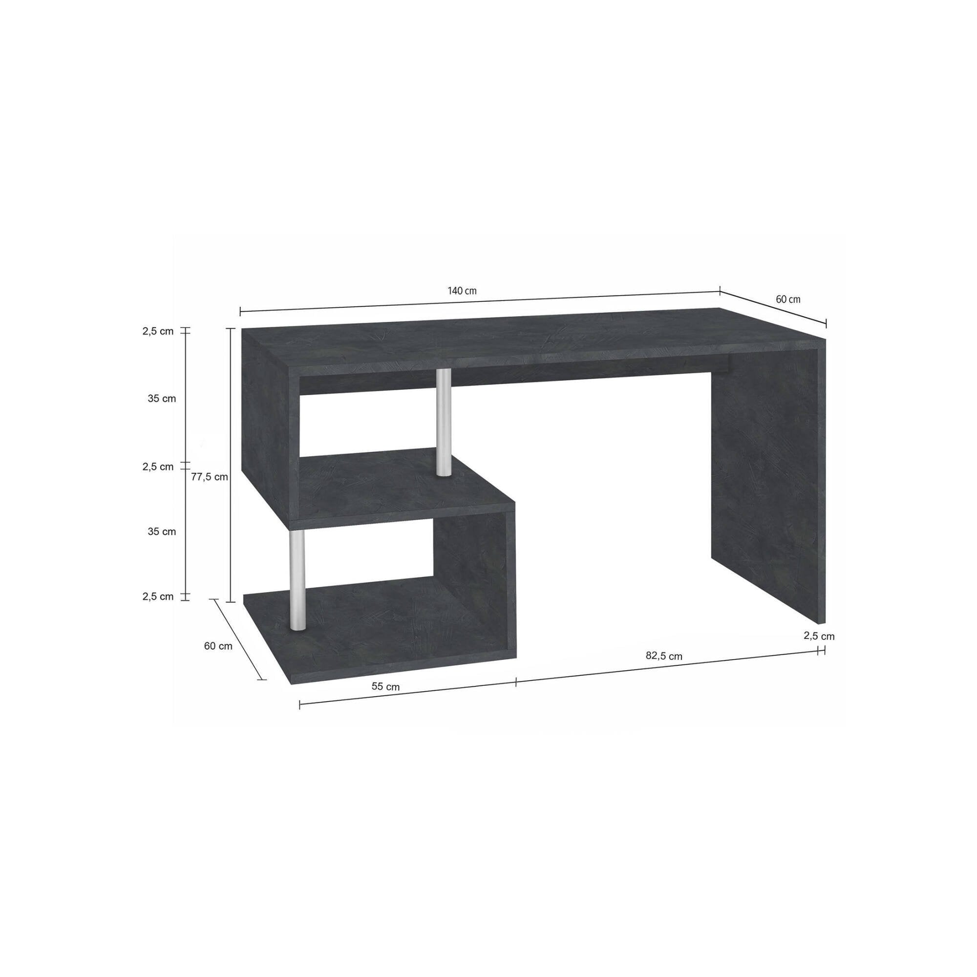 Scrivania moderna ad Esse per ufficio e studio con Atemis, Made in Italy, Tavolo da computer, Scrittoio porta PC, cm 140x60h78, Grigio Cenere