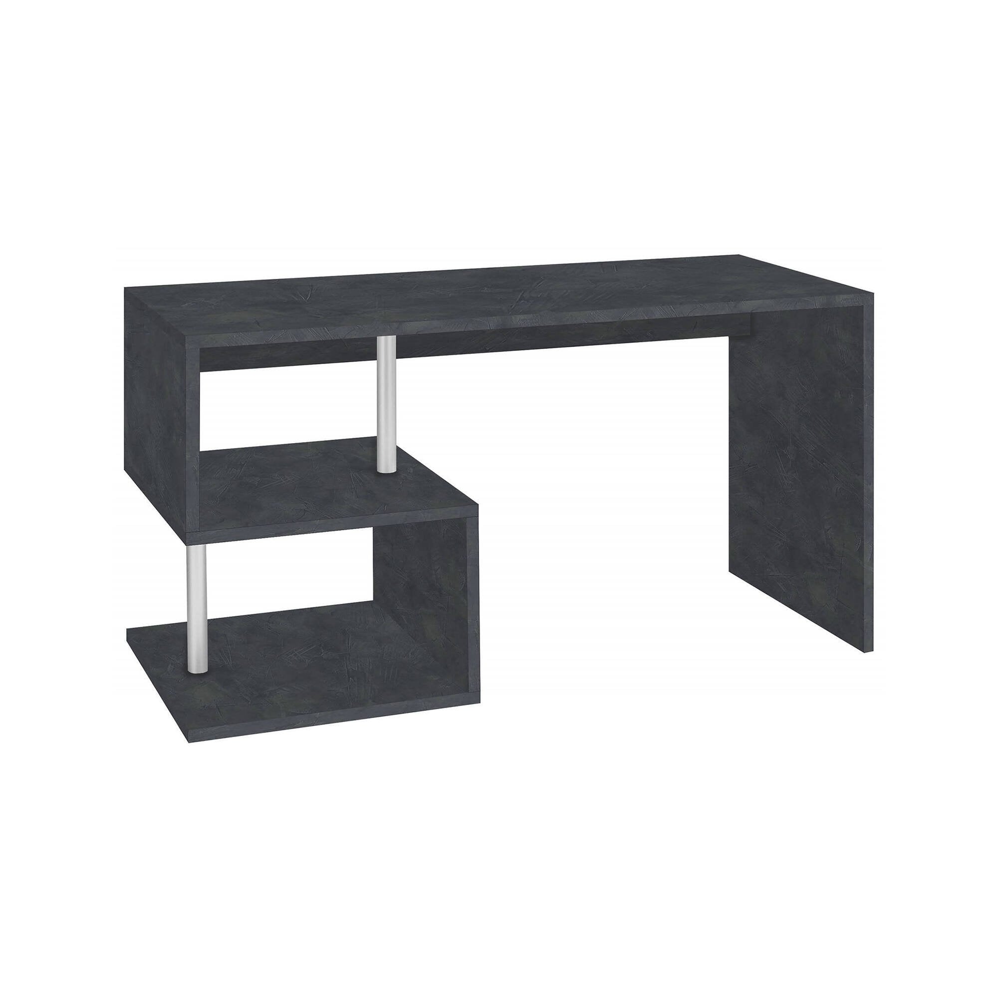 Scrivania moderna ad Esse per ufficio e studio con Atemis, Made in Italy, Tavolo da computer, Scrittoio porta PC, cm 140x60h78, Grigio Cenere