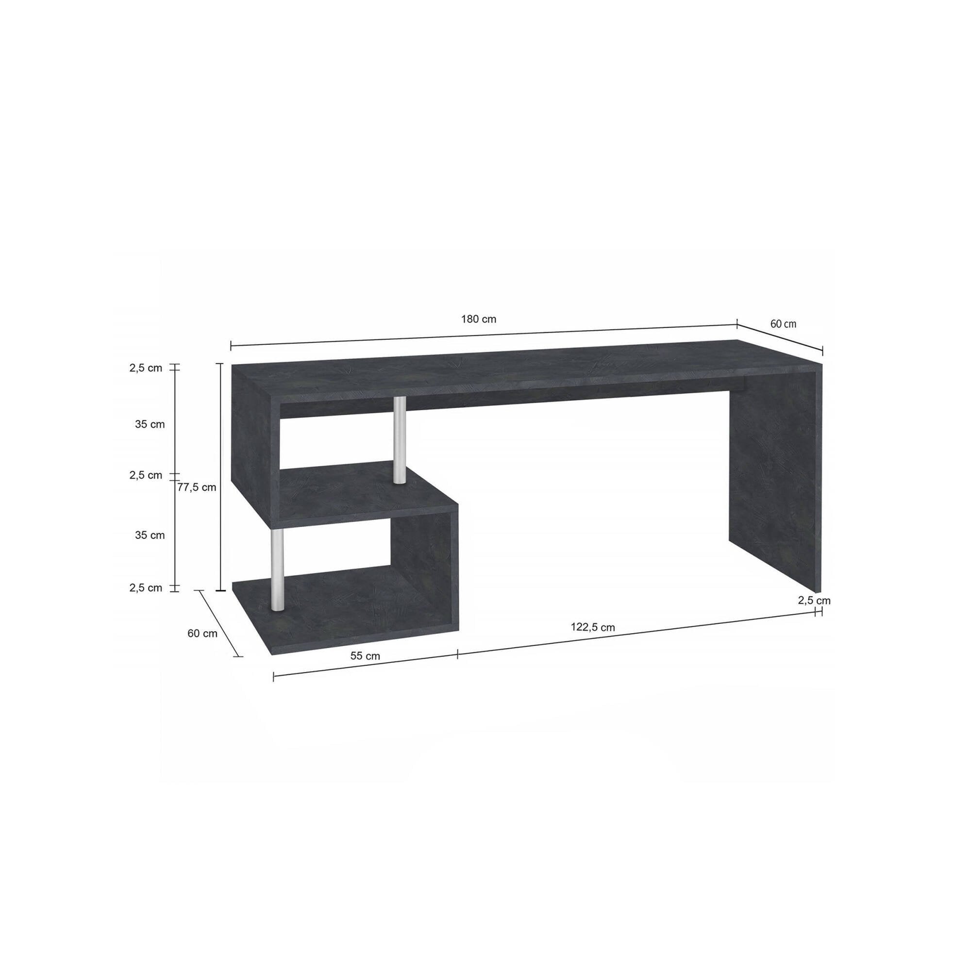 Scrivania moderna ad Esse per ufficio e studio con Poseidone, Made in Italy, Tavolo da computer, Scrittoio porta PC, cm 180x60h78, Grigio Cenere