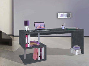 Scrivania moderna ad Esse per ufficio e studio con Poseidone, Made in Italy, Tavolo da computer, Scrittoio porta PC, cm 180x60h78, Grigio Cenere