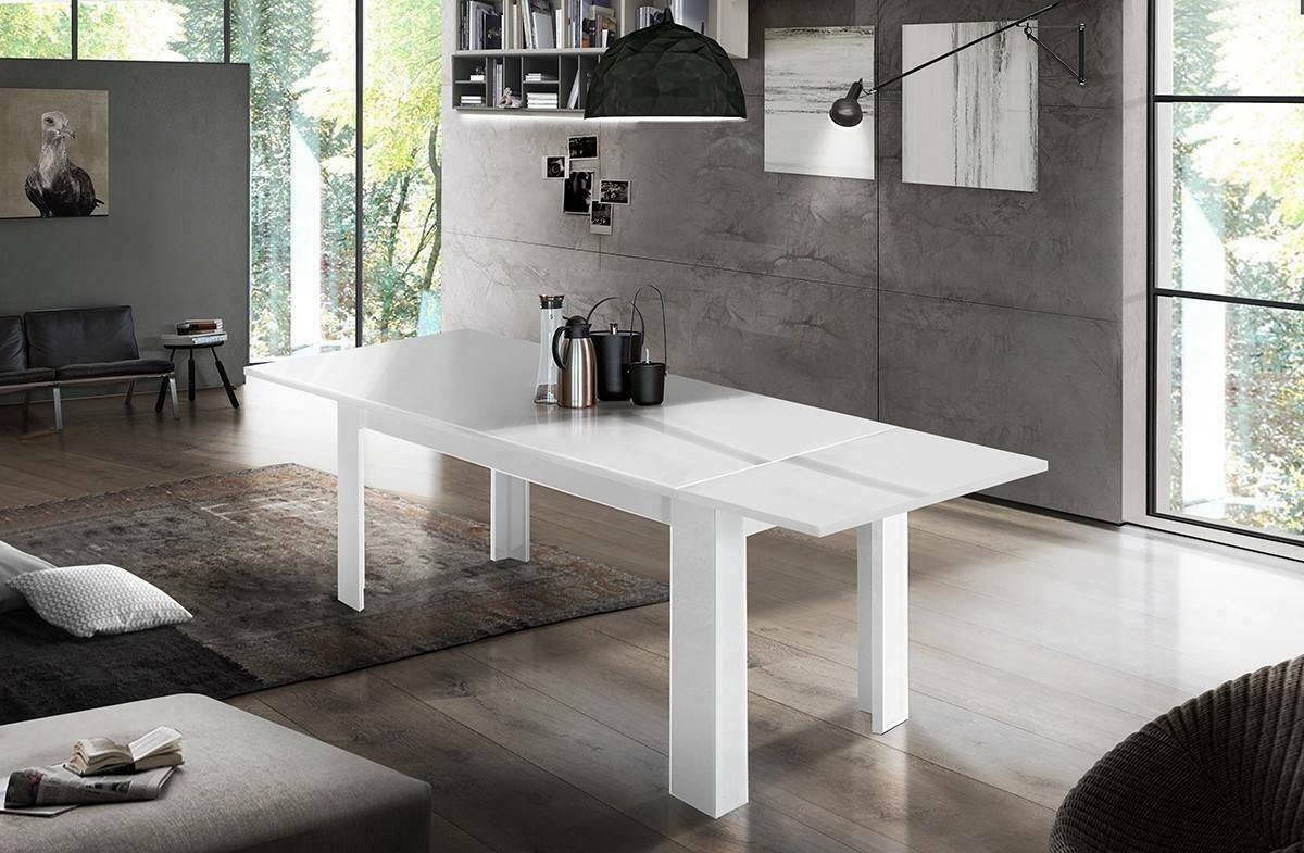 Tavolo per sala da pranzo Arizon, Made in Italy, Tavolo moderno con allunghe, Consolle allungabile, cm 140/190x90h75, Bianco lucido