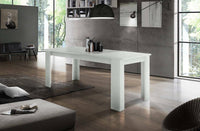 Tavolo per sala da pranzo Arizon, Made in Italy, Tavolo moderno con allunghe, Consolle allungabile, cm 140/190x90h75, Bianco lucido Larice