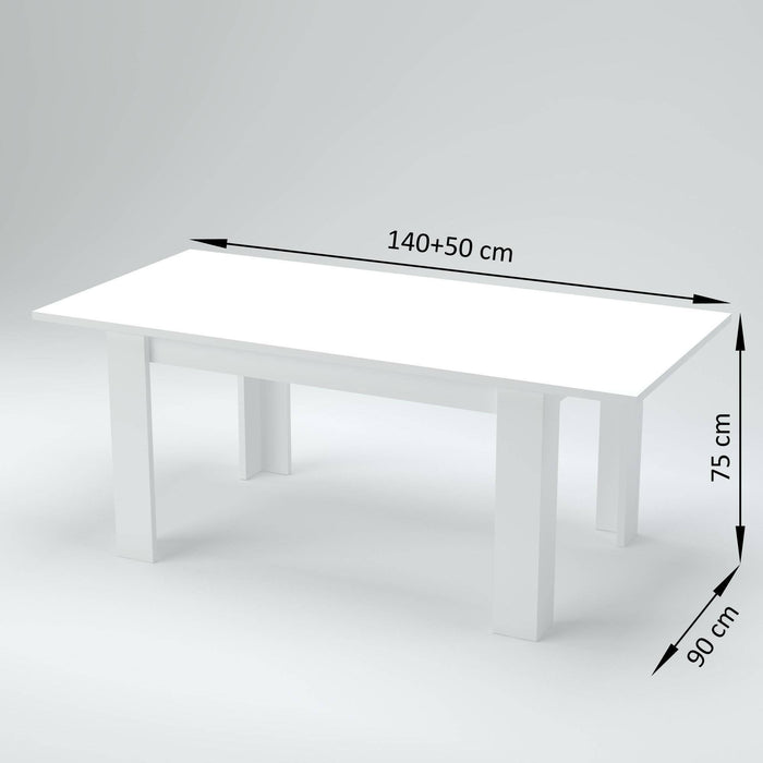 Tavolo per sala da pranzo Arizon, Made in Italy, Tavolo moderno con allunghe, Consolle allungabile, cm 140/190x90h75, Bianco lucido Larice