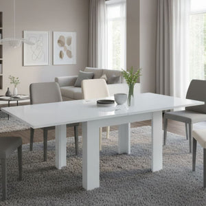 Tavolo da pranzo con apertura a Airin, Made in Italy, Consolle ausiliare da cucina, Tavoloallungabile, cm 90x90h75, Bianco lucido
