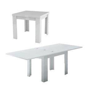 Tavolo da pranzo con apertura a Airin, Made in Italy, Consolle ausiliare da cucina, Tavoloallungabile, cm 90x90h75, Bianco lucido