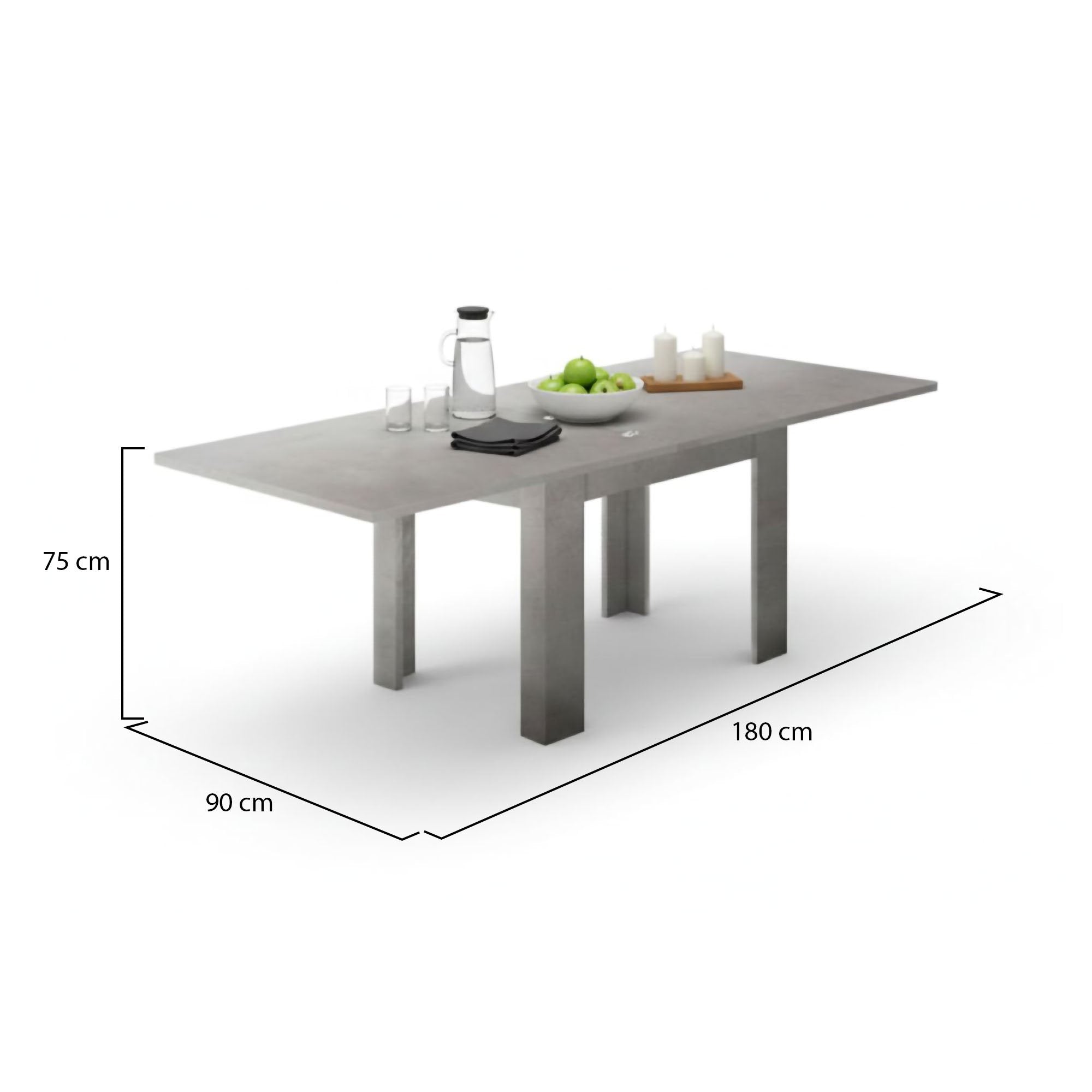 Tavolo da pranzo con apertura a Airin, Made in Italy, Consolle ausiliare da cucina, Tavoloallungabile, cm 90x90h75, Grigio Cenere