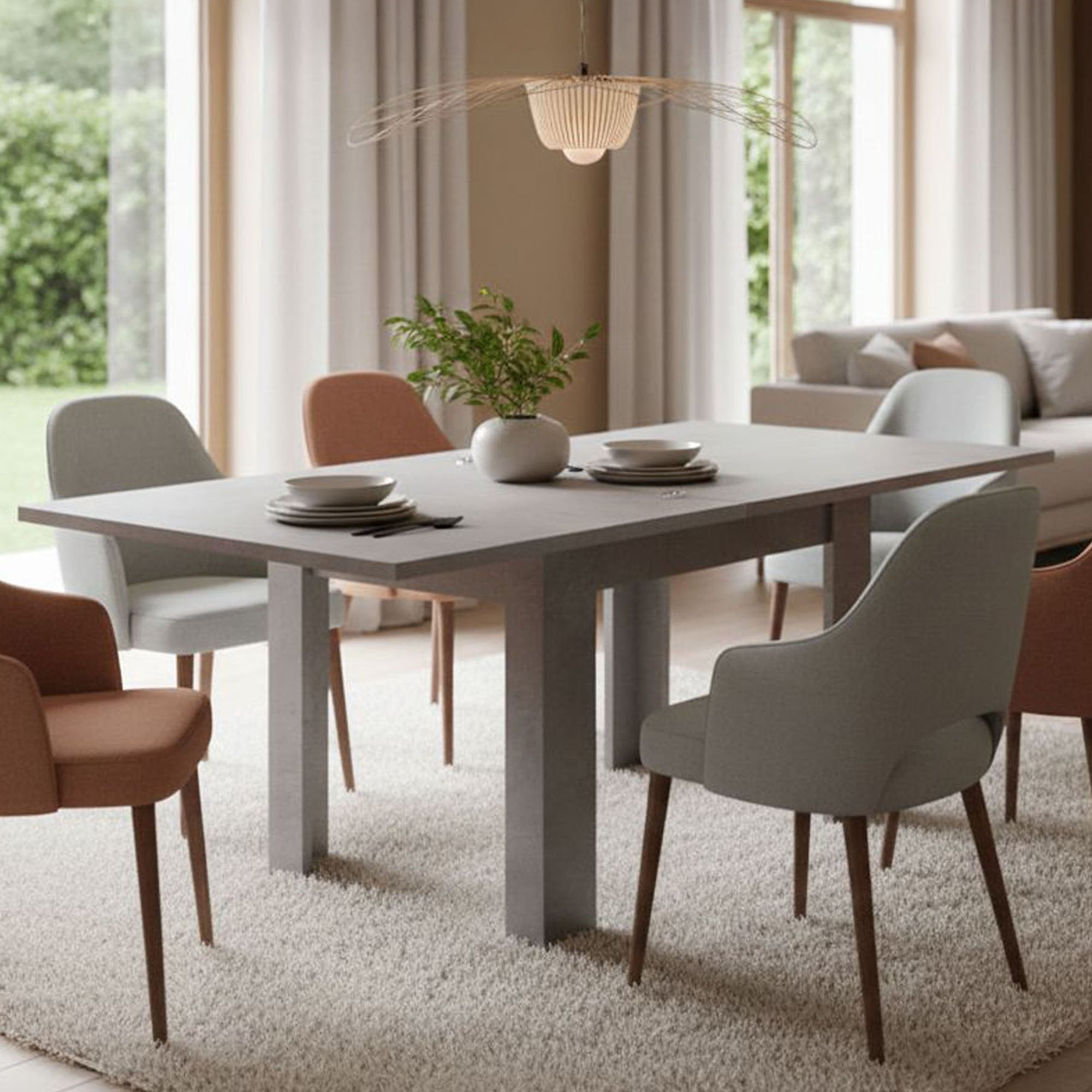 Tavolo da pranzo con apertura a Airin, Made in Italy, Consolle ausiliare da cucina, Tavoloallungabile, cm 90x90h75, Grigio Cenere