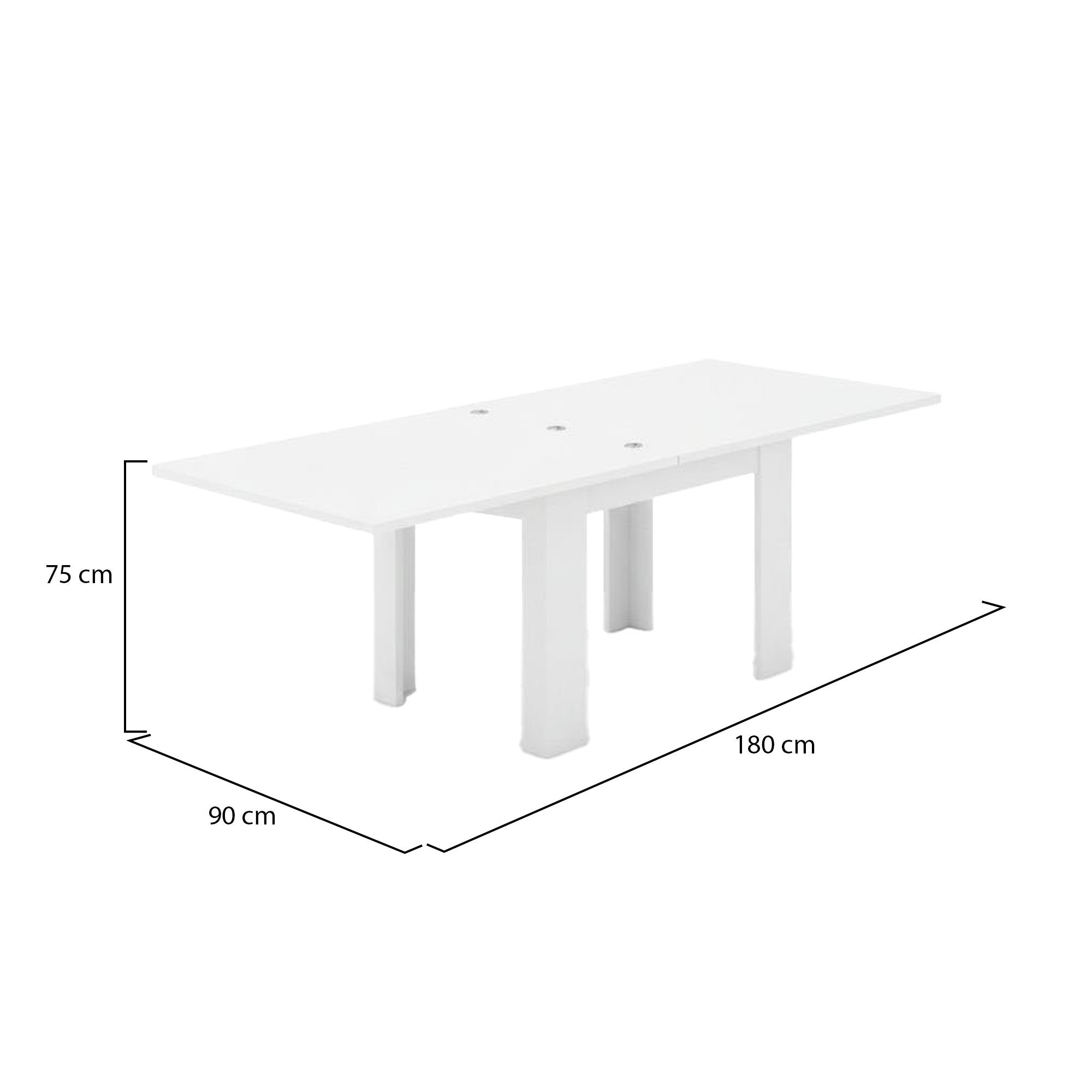 Tavolo da pranzo con apertura a Airin, Made in Italy, Consolle ausiliare da cucina, Tavoloallungabile, cm 90x90h75, Bianco lucido Larice