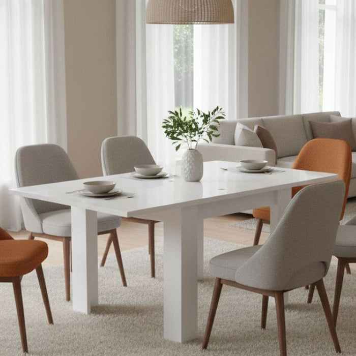 Tavolo da pranzo con apertura a Airin, Made in Italy, Consolle ausiliare da cucina, Tavoloallungabile, cm 90x90h75, Bianco lucido Larice