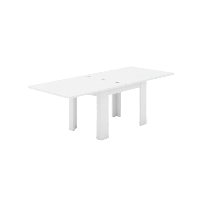 Tavolo da pranzo con apertura a Airin, Made in Italy, Consolle ausiliare da cucina, Tavoloallungabile, cm 90x90h75, Bianco lucido Larice
