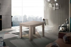 Tavolo da pranzo con apertura a Airin, Made in Italy, Consolle ausiliare da cucina, Tavoloallungabile, cm 90x90h75, Olmo perla