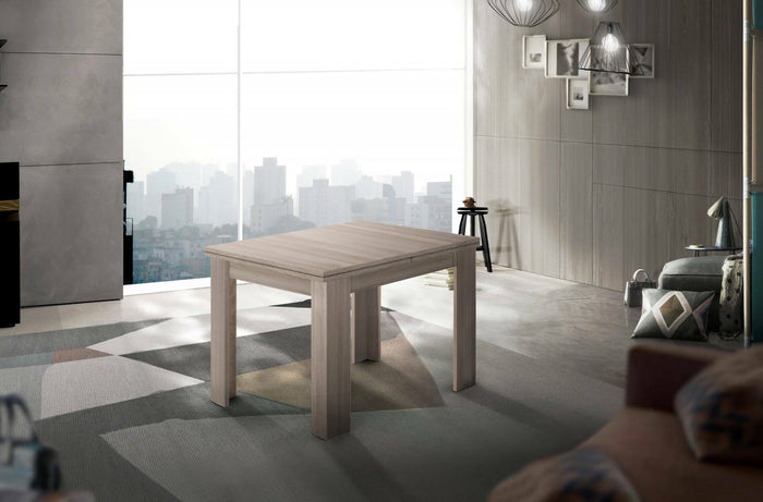 Tavolo da pranzo con apertura a Airin, Made in Italy, Consolle ausiliare da cucina, Tavoloallungabile, cm 90x90h75, Olmo perla