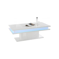 Tavolino da Aboronzi, Made in Italy, Tavolo basso da salotto portariviste, con luce LED, cm 100x55h42, Bianco lucido