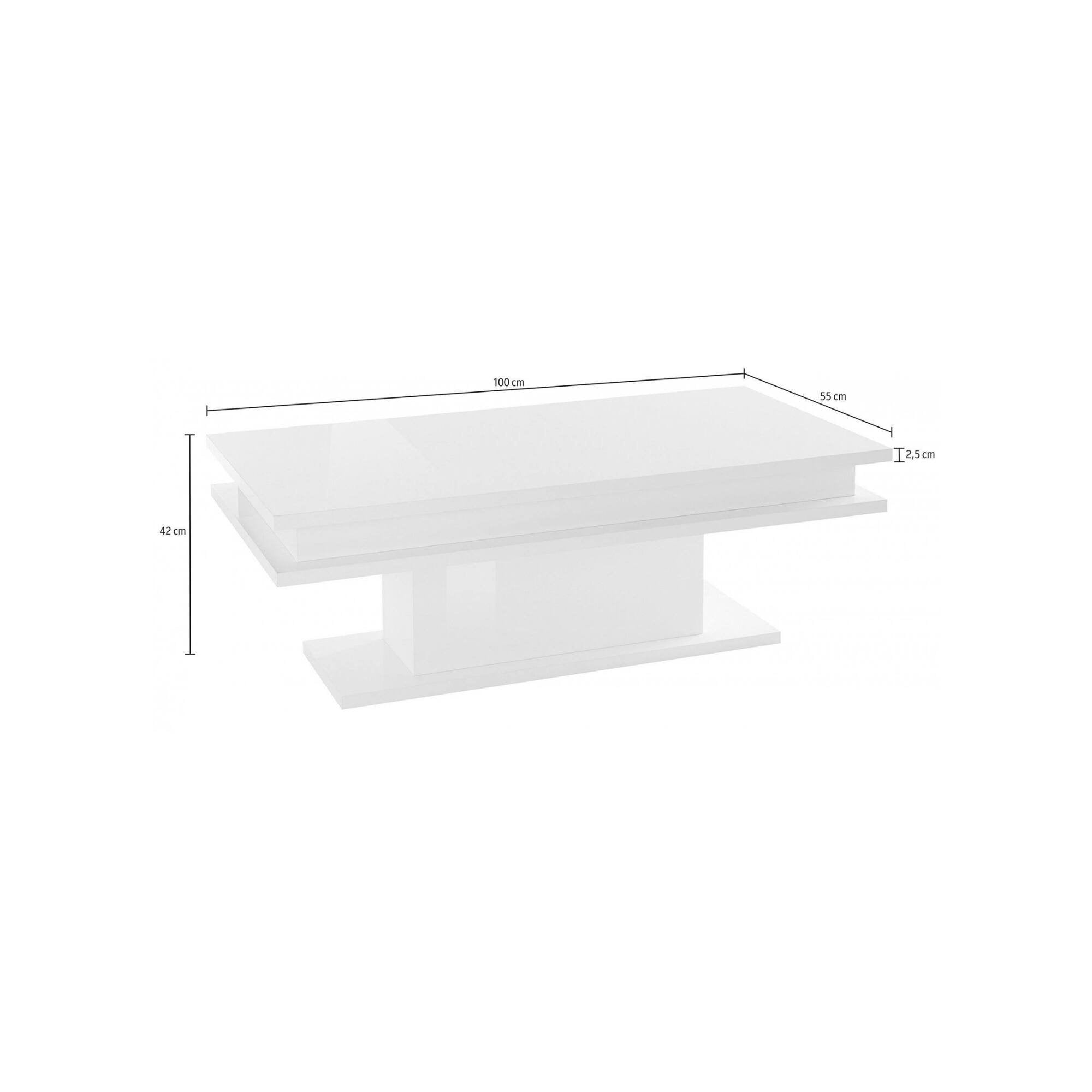 Tavolino da Aboronzi, Made in Italy, Tavolo basso da salotto portariviste, con luce LED, cm 100x55h42, Bianco lucido