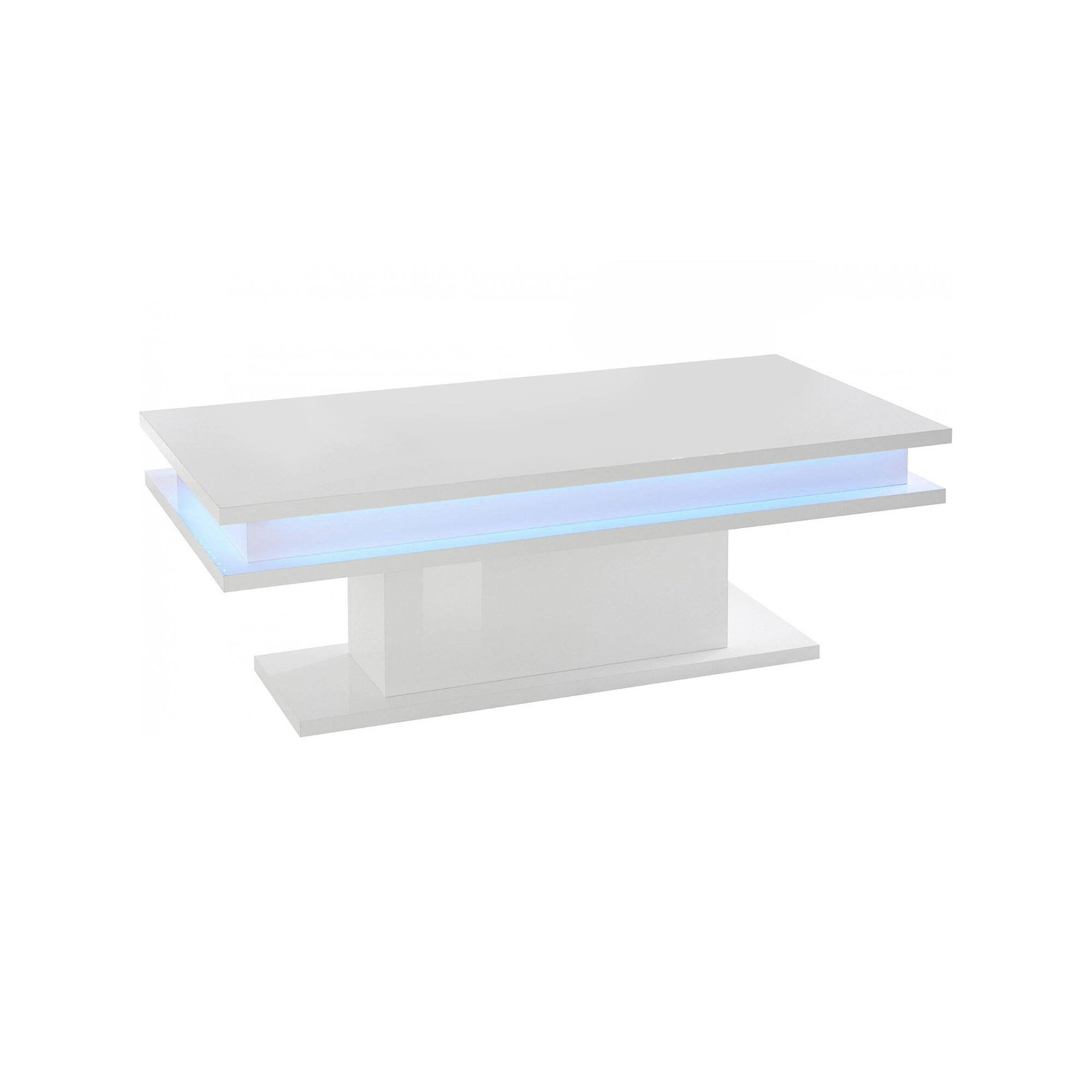 Tavolino da Aboronzi, Made in Italy, Tavolo basso da salotto portariviste, con luce LED, cm 100x55h42, Bianco lucido