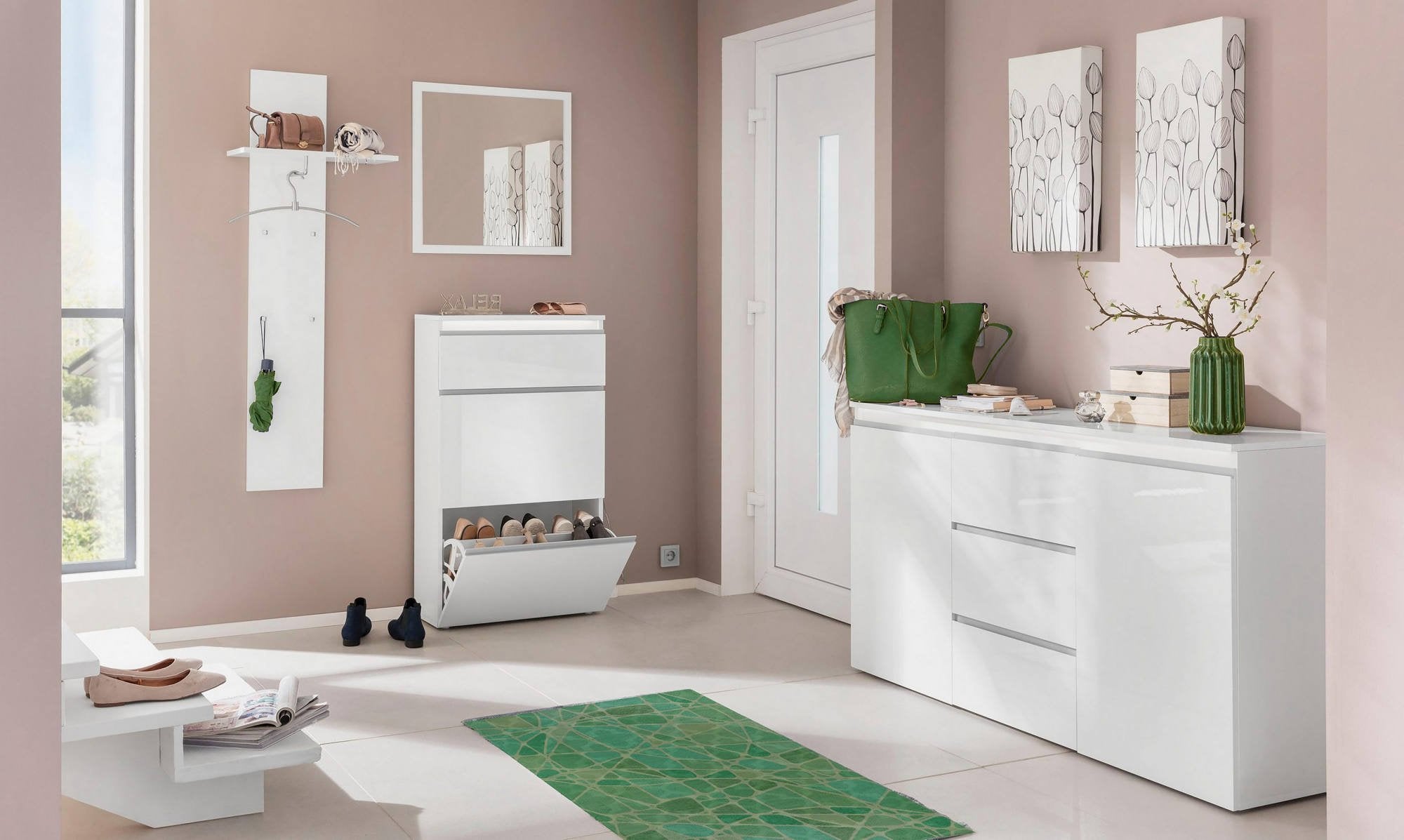 Specchiera da parete con Lelia, Made in Italy, Specchio da bagno, cm 60x2h60, Bianco lucido
