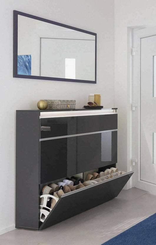 Scarpiera Amuri, Made in Italy, a 2 ante e 1 anta a ribalta, Mobile portascarpe da ingresso, cm 120x27h108, Antracite lucido