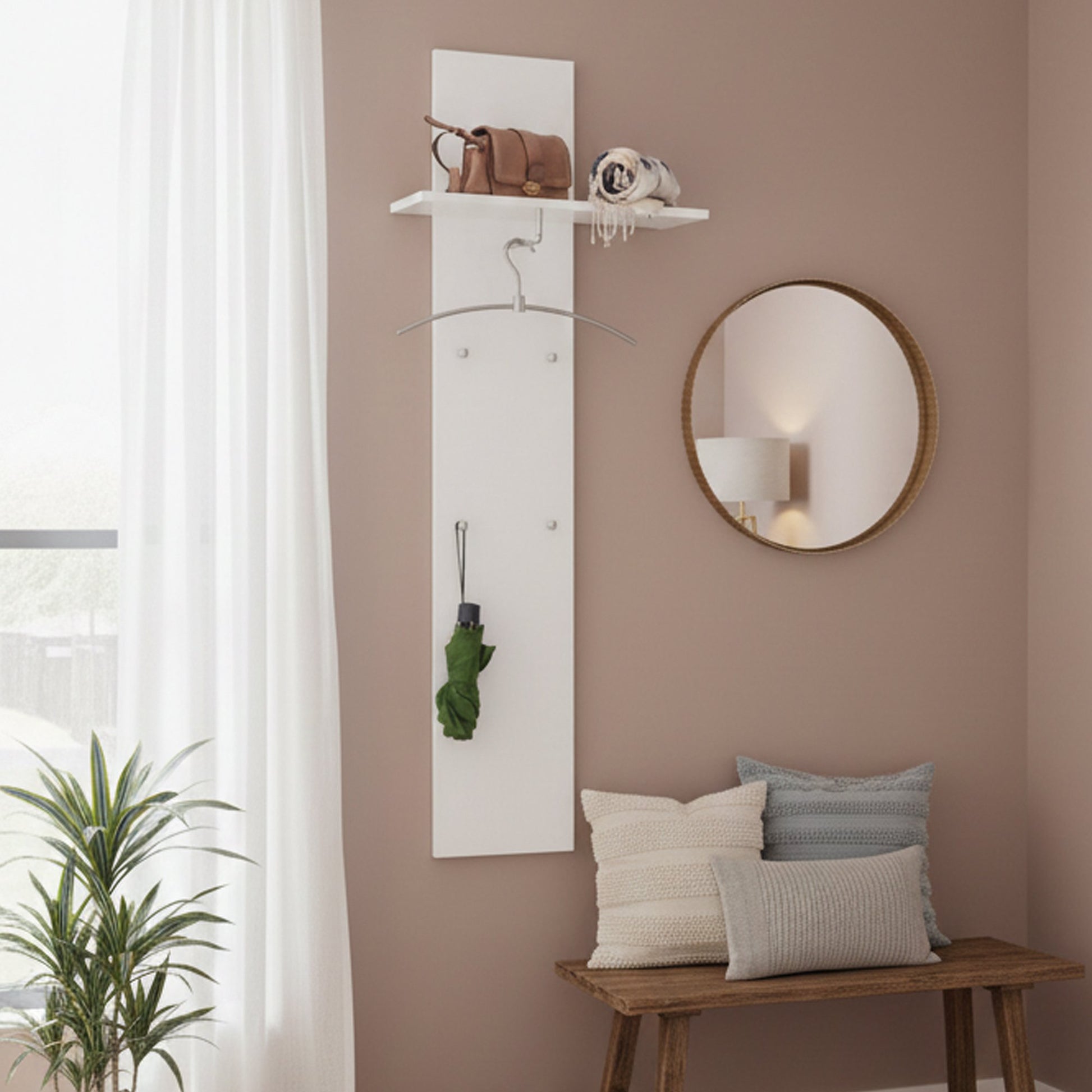 Etesia, Mobile da Ingresso un Ripiano, 50x27x140h cm Bianco Lucido