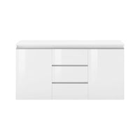 Credenza Amoco, Madia di design a 2 ante 3 cassetti, Made in Italy, Mobile Porta TV, Buffet da soggiorno, cm 150x40h81, Bianco lucido
