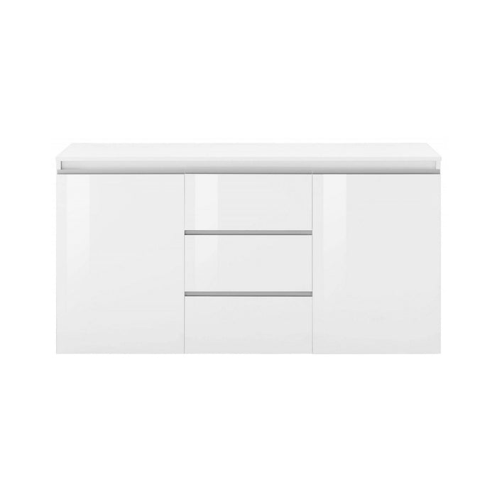 Credenza Amoco, Madia di design a 2 ante 3 cassetti, Made in Italy, Mobile Porta TV, Buffet da soggiorno, cm 150x40h81, Bianco lucido