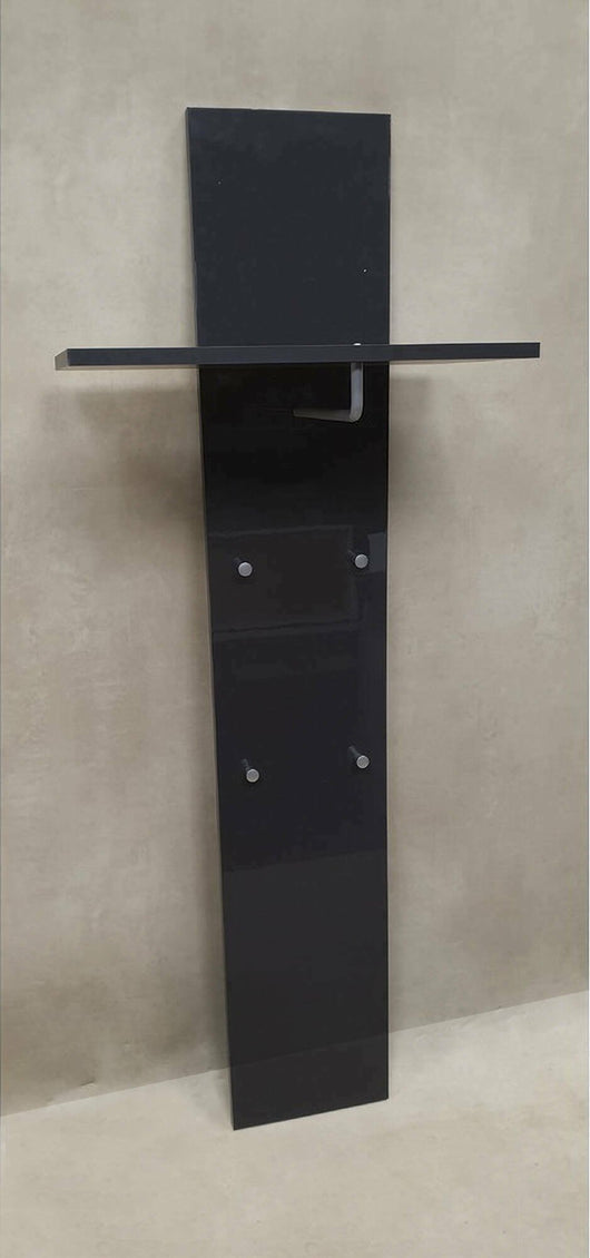 Appendiabiti Etesia, Made in Italy, con ripiano e 4 ganci, Mobile per ingresso, Entratina moderna, cm 50x27h140, Antracite lucido