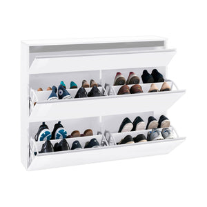 Scarpiera Amuri, Made in Italy, a 2 ante e 1 anta a ribalta, Mobile portascarpe da ingresso, cm 120x27h108, Bianco lucido