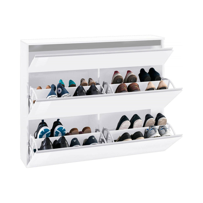 Scarpiera Amuri, Made in Italy, a 2 ante e 1 anta a ribalta, Mobile portascarpe da ingresso, cm 120x27h108, Bianco lucido