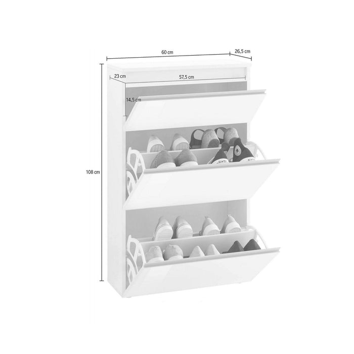 Scarpiera Alejandra, Made in Italy, a 2 ante e 1 anta a ribalta, Mobile Portascarpe da ingresso, cm 60x27h108, Bianco lucido