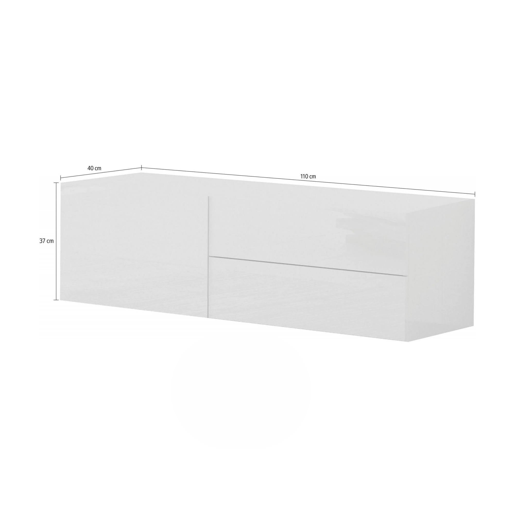 Mobile da soggiorno Porta Amleto, Made in Italy, Credenza per Amleto da salotto a 1 anta e 2 cassetti, cm 110x40h35, Bianco lucido