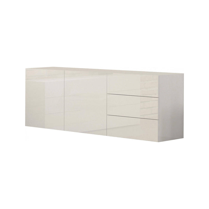 Credenza moderna a 2 ante e 3 Andie, Made in Italy, Madia da cucina, Buffet di design da soggiorno, cm 170x40h35, Bianco lucido