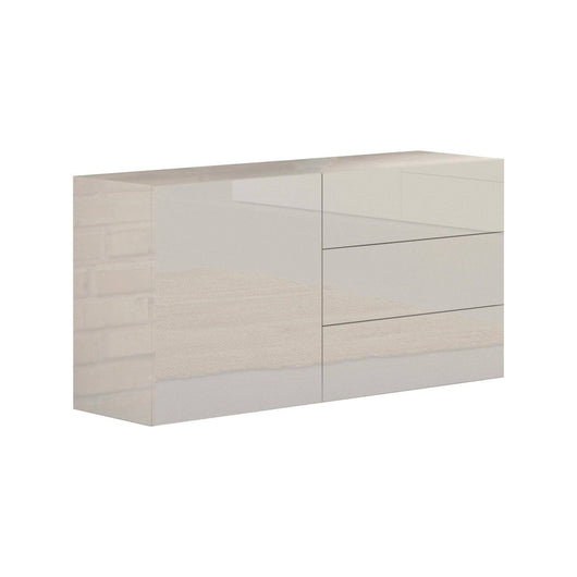 Credenza moderna a 1 anta e 3 Benvenuta, Made in Italy, Madia da cucina, Buffet di design da soggiorno, cm 110x40h35, Bianco lucido