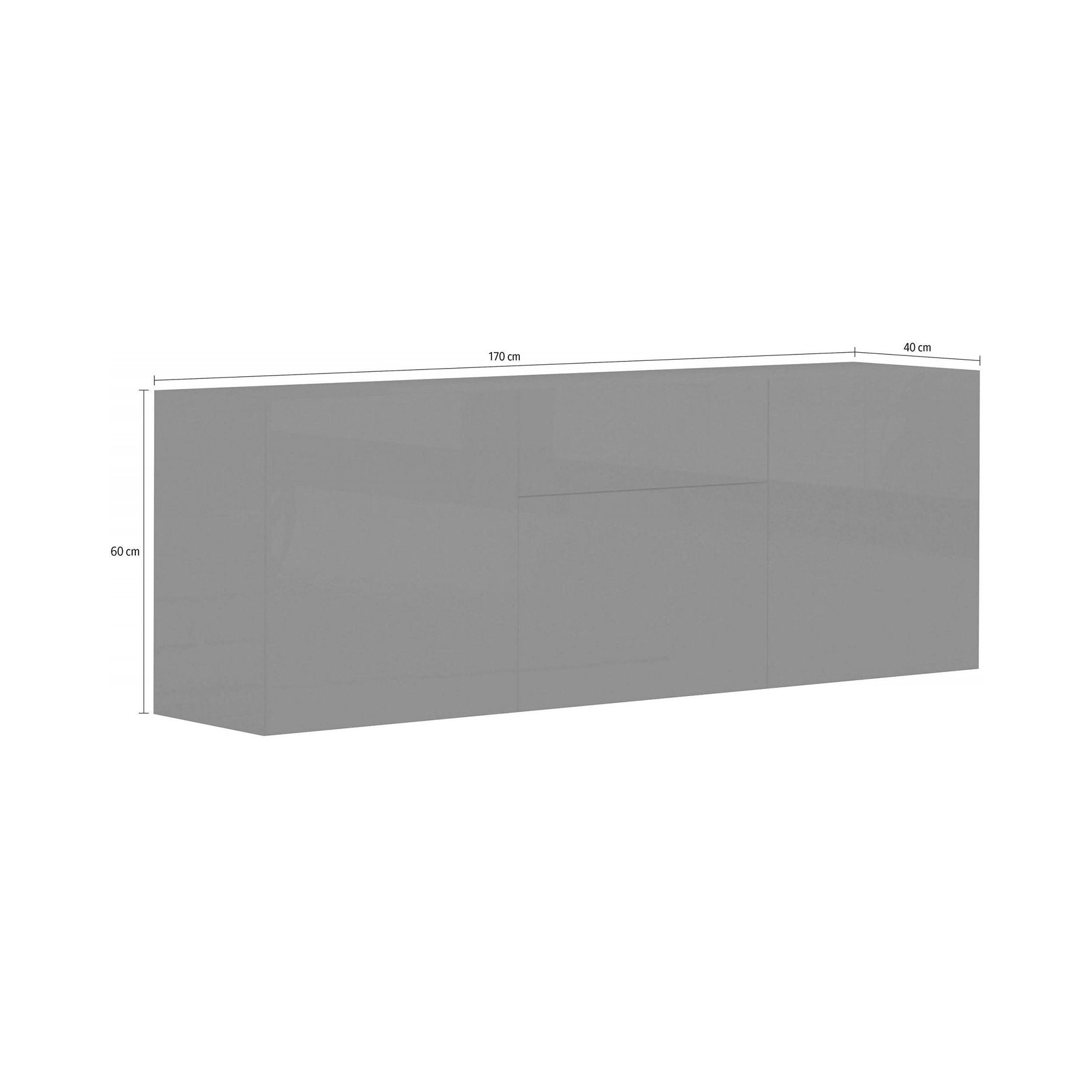 Credenza moderna a 3 ante e 1 Arina, Made in Italy, Madia da cucina, Buffet di design da soggiorno, con piedini, cm 170x40h35, Antracite lucido