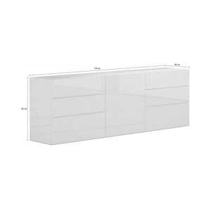 Credenza moderna a 1 anta e 6 Agito, Made in Italy, Madia da cucina, Buffet di design da soggiorno, cm 170x40h35, Bianco lucido