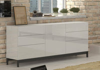 Credenza moderna a 1 anta e 6 Pirite, Made in Italy, Madia da cucina, Buffet di design da soggiorno, con piedini, cm 170x40h47, Bianco lucido