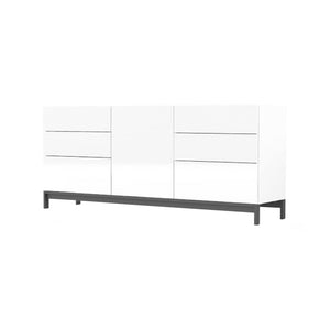 Credenza moderna a 1 anta e 6 Pirite, Made in Italy, Madia da cucina, Buffet di design da soggiorno, con piedini, cm 170x40h47, Bianco lucido