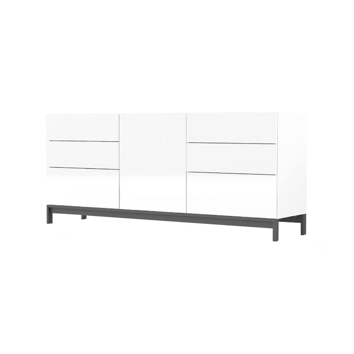 Credenza moderna a 1 anta e 6 Pirite, Made in Italy, Madia da cucina, Buffet di design da soggiorno, con piedini, cm 170x40h47, Bianco lucido