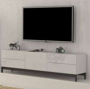 Mobile da soggiorno Porta Ardesia, Made in Italy, Credenza per Ardesia da salotto rialzato con 1 anta e 4 cassetti, cm 170x40h47, Bianco lucido