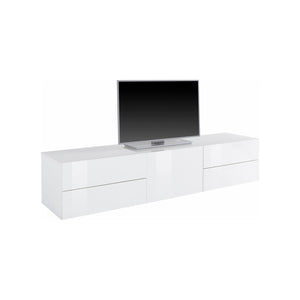 Mobile da soggiorno Porta Ardesia, Made in Italy, Credenza per Ardesia da salotto rialzato con 1 anta e 4 cassetti, cm 170x40h47, Bianco lucido