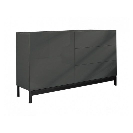 Credenza moderna a 1 anta e 3 Adana, Made in Italy, Madia da cucina, Buffet di design da soggiorno, con piedini, cm 110x40h47, Antracite lucido