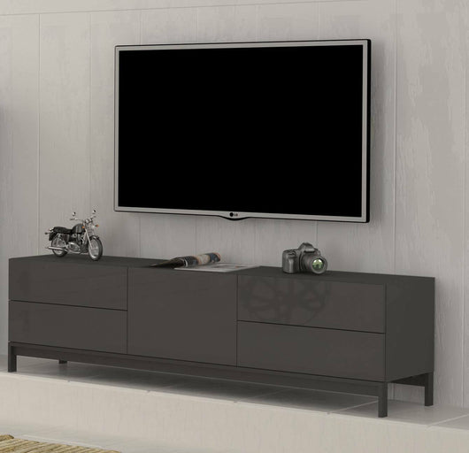 Mobile da soggiorno Porta Ardesia, Made in Italy, Credenza per Ardesia da salotto rialzato con 1 anta e 4 cassetti, cm 170x40h47, Antracite lucido