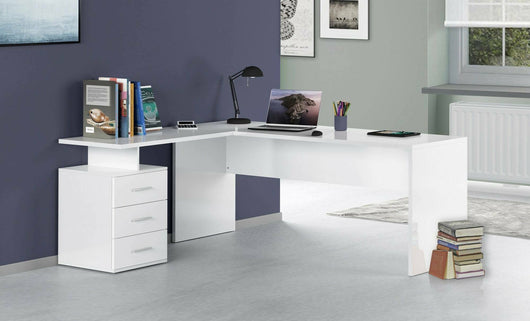 Scrivania ad Ascuby, Made in Italy, Tavolo da computer minimal, Scrittoio porta PC, cm 160x60h75, Bianco lucido