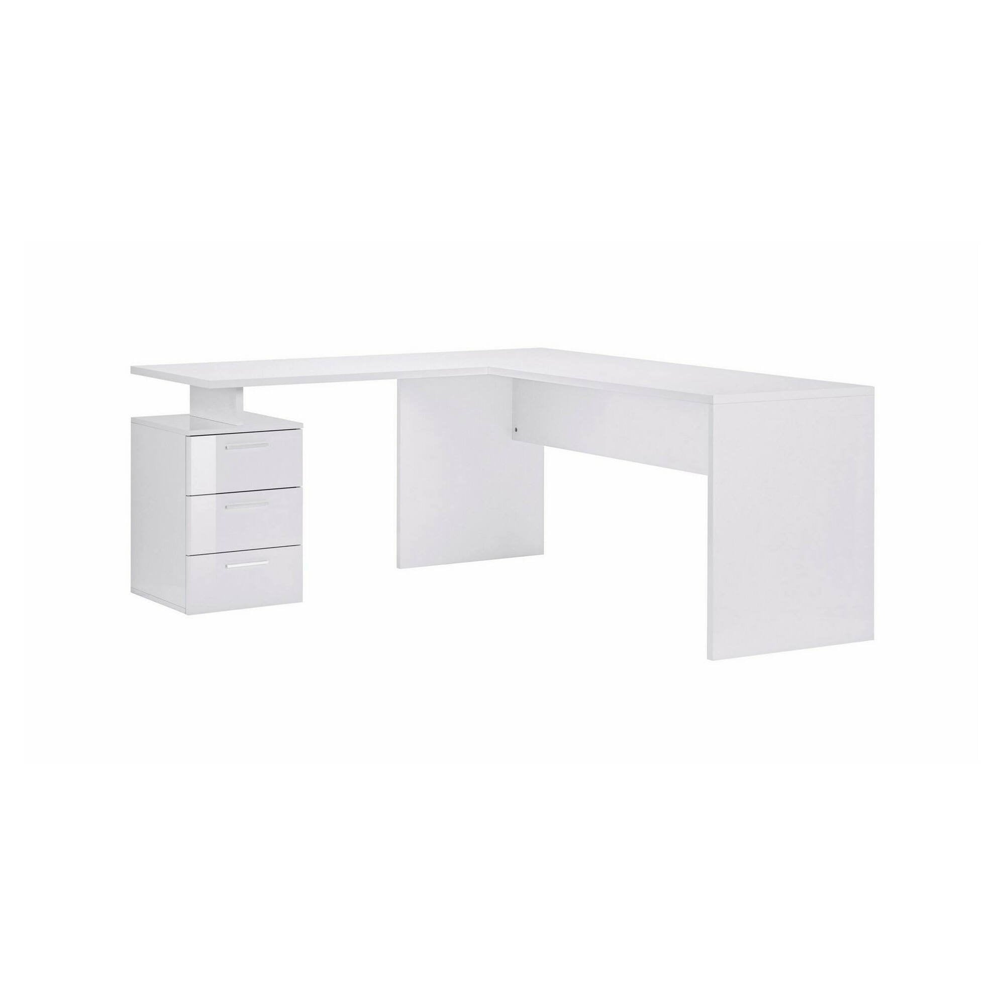 Scrivania ad Ascuby, Made in Italy, Tavolo da computer minimal, Scrittoio porta PC, cm 160x60h75, Bianco lucido