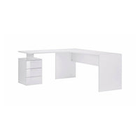 Scrivania ad Ascuby, Made in Italy, Tavolo da computer minimal, Scrittoio porta PC, cm 160x60h75, Bianco lucido