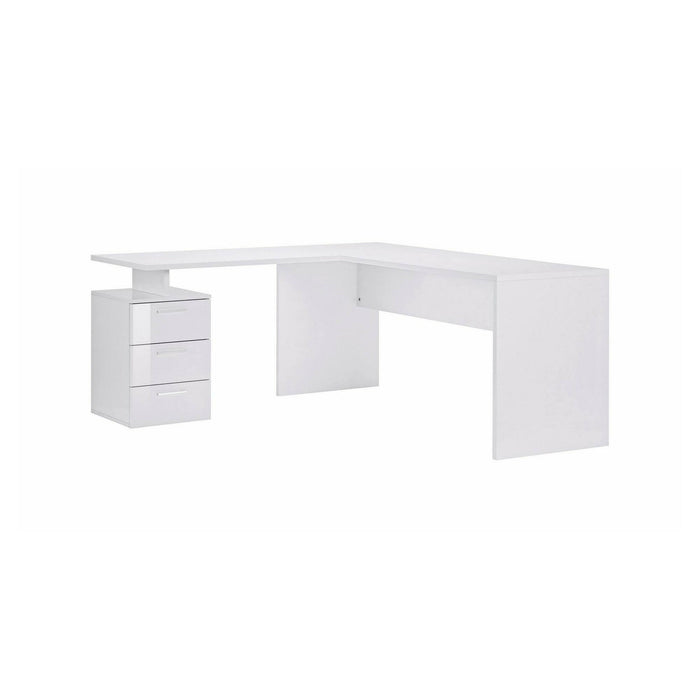 Scrivania ad Ascuby, Made in Italy, Tavolo da computer minimal, Scrittoio porta PC, cm 160x60h75, Bianco lucido
