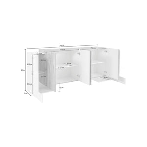 Credenza moderna a 6 Hades, Made in Italy, Madia da cucina, Buffet di design da soggiorno, cm 210x45h85, Bianco lucido e Acero