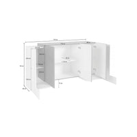 Credenza moderna a 5 Arek, Made in Italy, Madia da cucina, Buffet di design da soggiorno, cm 170x45h85, Bianco lucido e Grigio Cenere