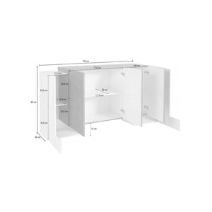 Credenza moderna a 5 Arek, Made in Italy, Madia da cucina, Buffet di design da soggiorno, cm 170x45h85, Bianco lucido e Grigio Cenere