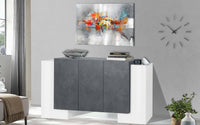 Credenza moderna a 5 Arek, Made in Italy, Madia da cucina, Buffet di design da soggiorno, cm 170x45h85, Bianco lucido e Grigio Cenere