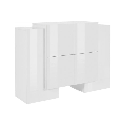 Credenza moderna di design a 6 Age, Made in Italy, Buffet da cucina, Madia con scaffali da cucina, cm 130x45h100, Bianco lucido